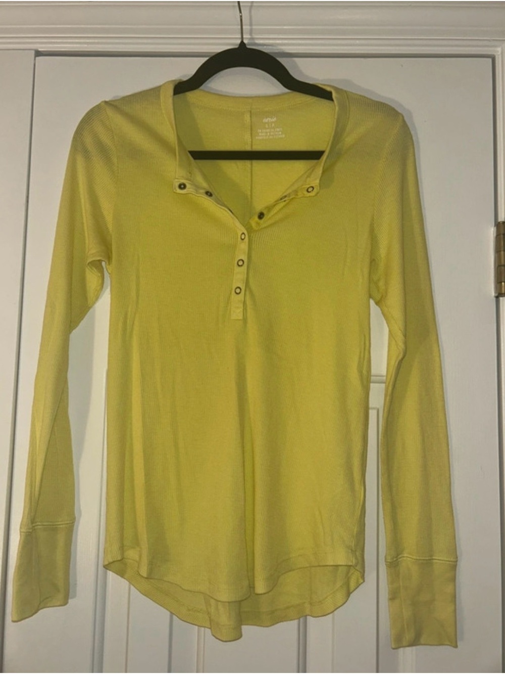 aerie Ribbed Henley Long Sleeve Top in Bright Yellow